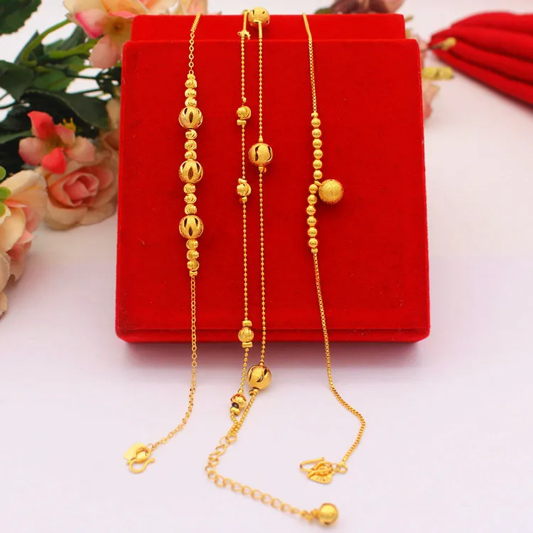 

Support Korean-style Versitile Fashion European Currency Gold Plated Double-Line round Beads Anklet Women's Hollow out Big Ball