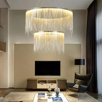 

Jmzm Modern Light Luxury Tassel Aluminum Chain Chandelier Living room Bedroom Lamp Nordic LED Decorative Lamps