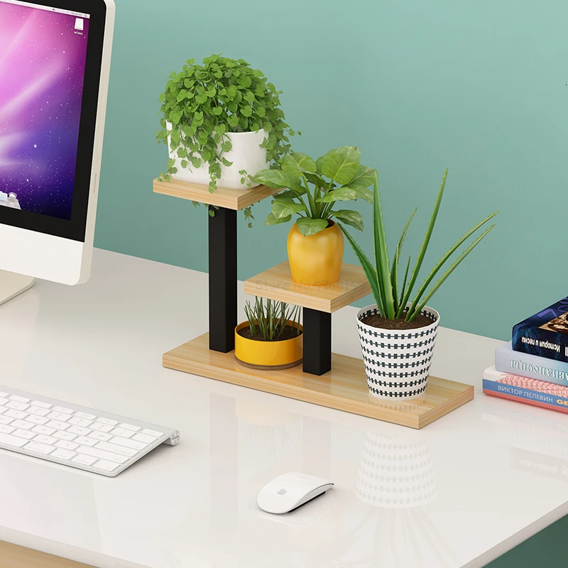 Iron Meat Flower Airs Balcony Shelf Indoor Office Desktop Mini Multi-storey Botany Small Flower Rack - Цвет: shelflightwalnut