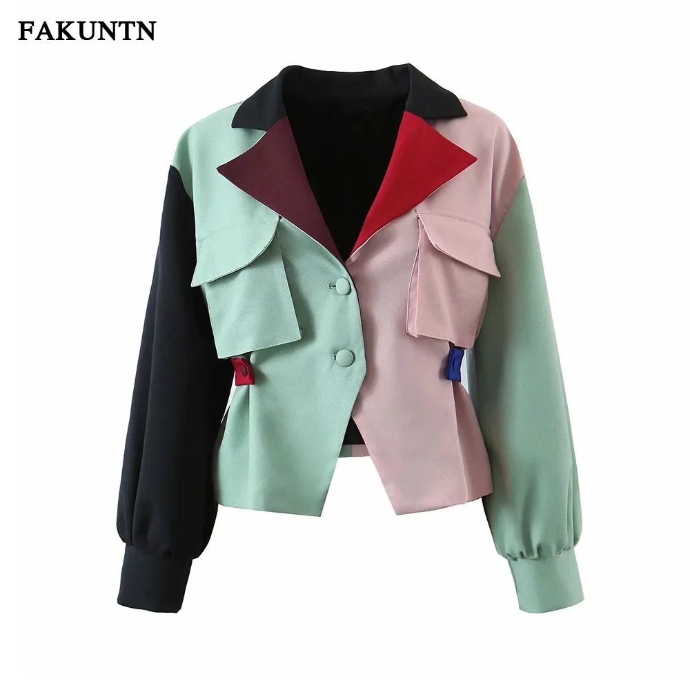 

Fashion Jackets Coats Women Color Stitching Design Pockets Long Sleeve Vintage Chic Tops Outerwear Autumn Winter Women Jacket