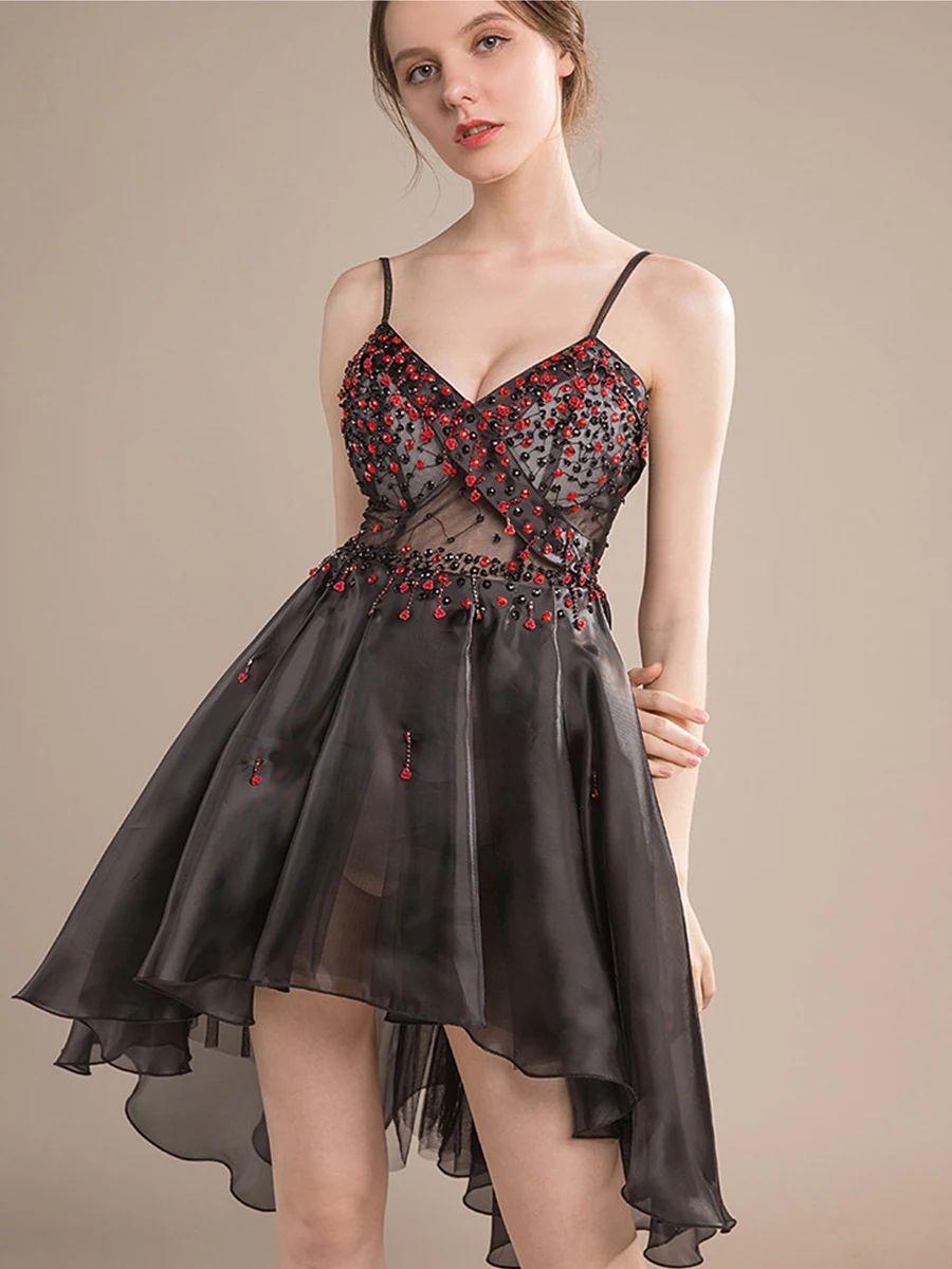 Skyyue коктейльное платье с бисером Мини Vestidos De Gala сексуальное женское вечернее платье с v-образным вырезом без рукавов коктейльное платье H071