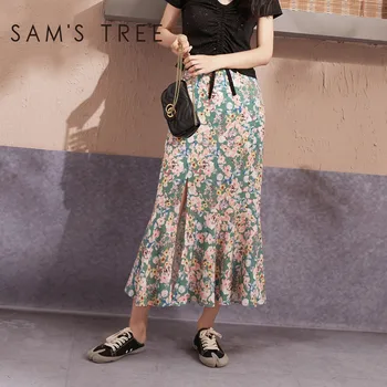 

SAM'S TREE Colorful Disty Floral Print Casual Ruffle Skirts Women 2020 Summer High Waist Korean Ladies Daily Fishtail Skirt