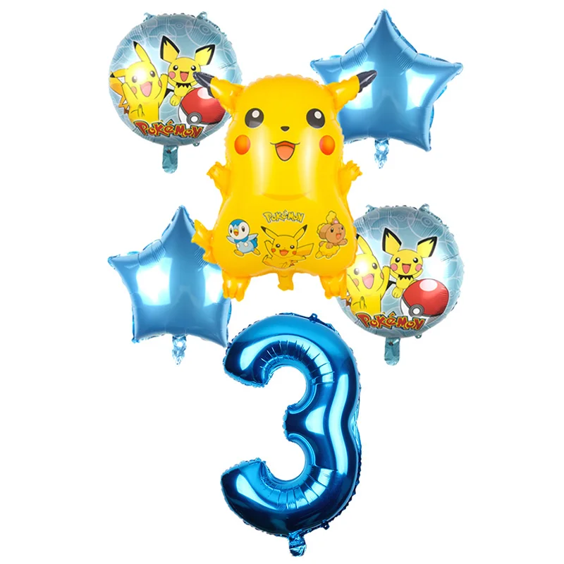 6 pieces / set of 32 inch cute Pokémon Pikachu to foil balloon children's balloon birthday party decoration globos - Цвет: Оливковый