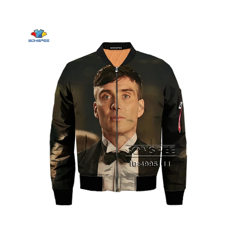 SONSPEE Англия ТВ шоу Peaky Blinder 3D принт Мужская Зимняя Толстая куртка Бомбер летная куртка армейская Военная Повседневная Верхняя одежда плюс размер