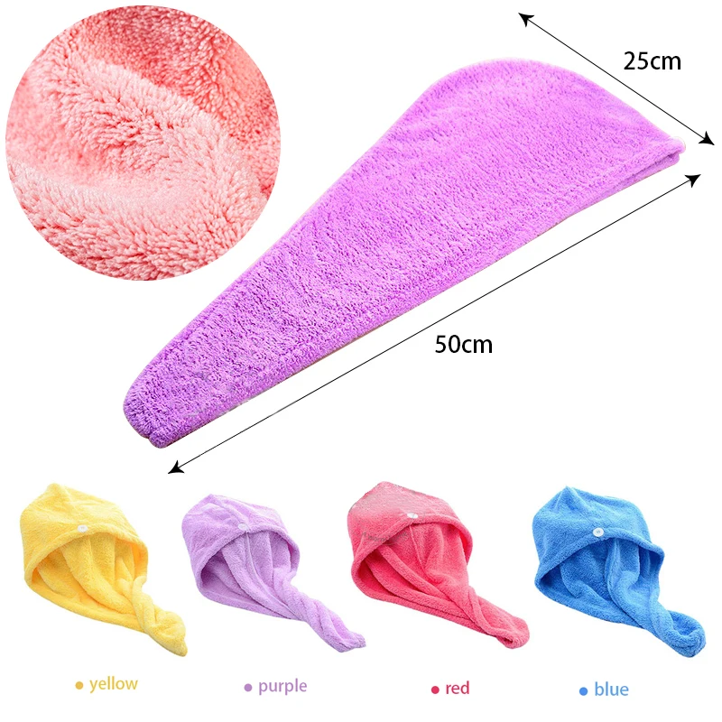 Microfiber Hair Towel, Care Cap with Button, Super Absorbent Hair Towel Wrap Fast Drying Wraps for Women Bathroom Accessories