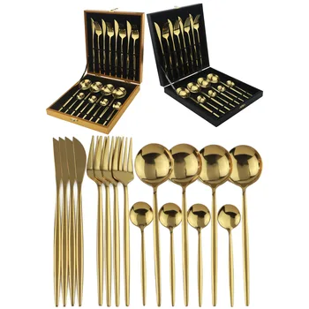 

16pcs Gold Cutlery Set Luxury Dinnerware Set 304 Stainless Steel Dinner Set Fork Knife Spoon Tableware Silverware With Gift Box