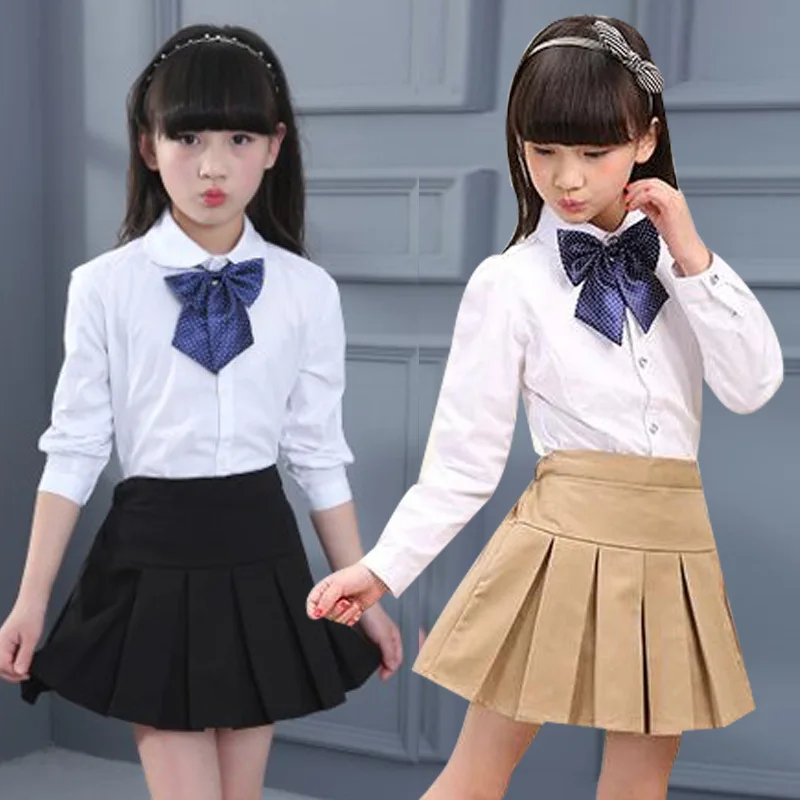 Spring Autumn School Kids Pleated Skirt Toddler Girls Solid Cotton Skirts Princess Teens Girls Elastic Skirt Children Clothing