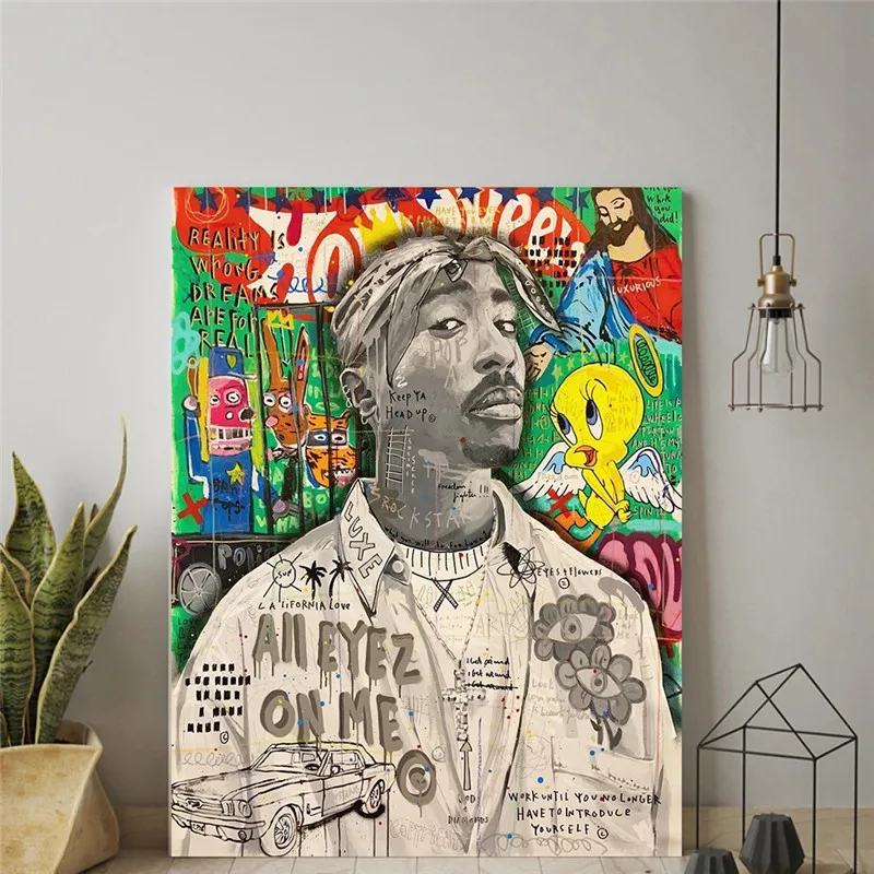 Граффити Tupac поп-арт певица хип-хоп портрет холст живопись 2Pac Rapper постеры и принты