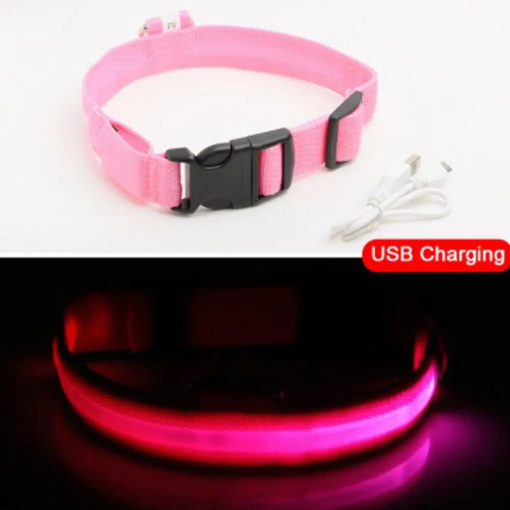 Светодиодный светящийся ошейник для собак с usb-зарядкой - Цвет: Pink