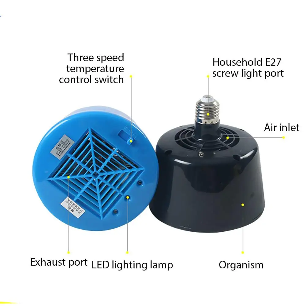 Pet Heat Lamp with Warm Fan LED Illumination Light Reptile Heat Emitter Heater Lamp Bulb for Pet Brooder Chicken Coop Lizard Tur
