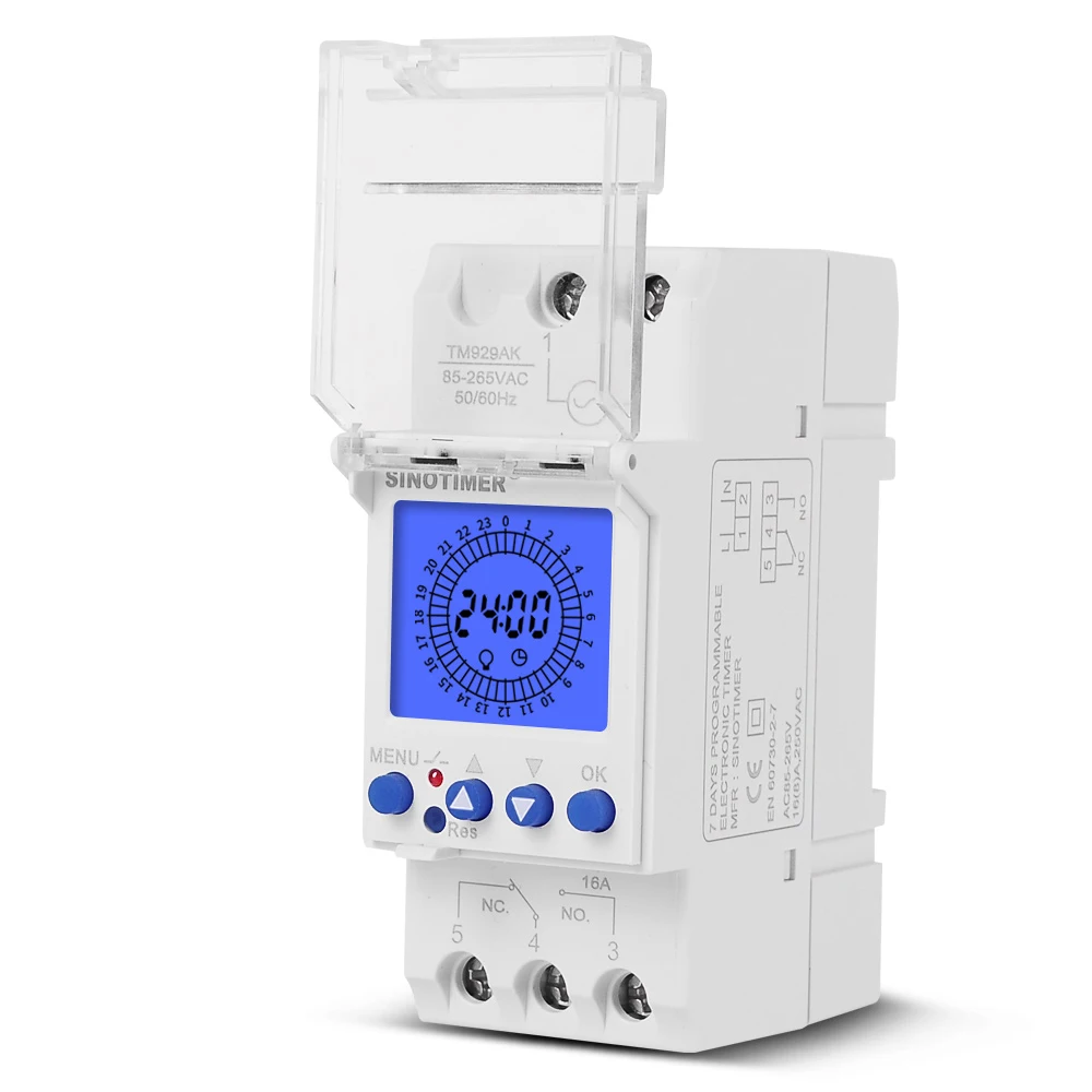 24hrs Digital Analogue Din Module Time Switch Backlight Large LCD Display Industrial Timers Controller 16A 30A Relay 85-265VAC 3
