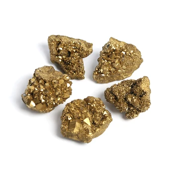 

Natural Crystal Cluster Electroplating Gold Cluster Titanium Geode DIY Bare Stone Mineral Materials Jewelry Making Accessories