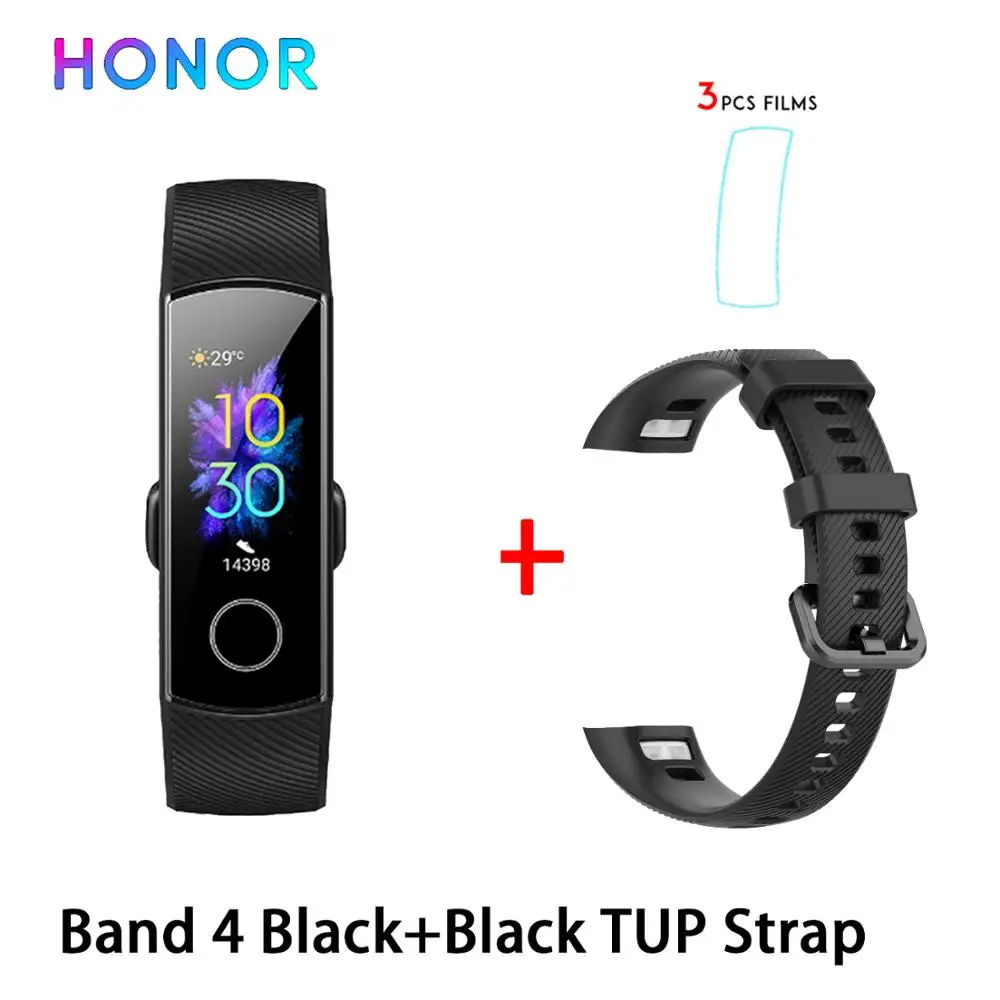 band4 black n black Умный Браслет huawei Honor Band 5, 4, 0,95 дюйма, трекер, умный OLED, для плавания, водонепроницаемый, Bluetooth, фитнес-трекер, сенсорный экран - Цвет: band4 black n black