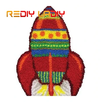 

Latch Hook Rug Kits Crocheting Carpet Rug Red Rockets Acrylic Yarn Pre-Printed Canvas Cushion Mat Crochet Tapestry Sofa Decor