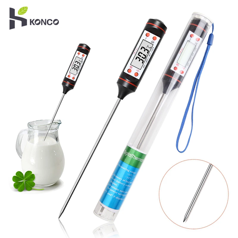 Frying Pan Thermometer High Temperature Oil Thermometer Food-Grade 304 Stainless Steel Candy Making Thermometer with Fixed Clip