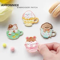 Buy AHYONNIEX Cute Cup Cat Embroidery Patches for Bag Jeans Dog Teddy Rabbit Hamster Iron On Patches for Clothes Small Patches Online - Image 2