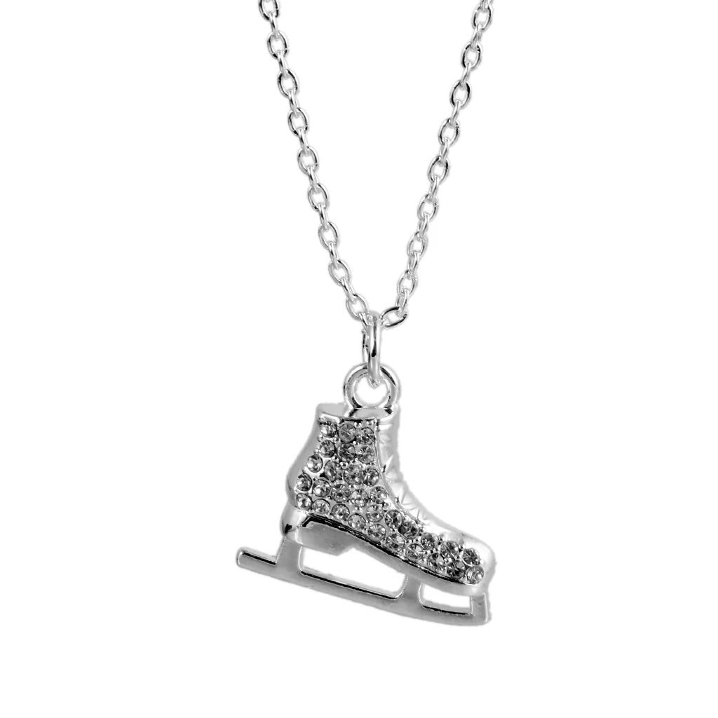 Phenovo Crystal Ice Skates Pendant Fashion Pendant Chain Necklace Sport Jewelry For lover family friend Skater Gift  -silver color