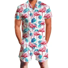 

OGKB Floral Print Rompers Men Short Sleeve 3d Jumpsuit Playsuit Cargo Overalls Summer One Piece Dropshipping Wholesale Clothes