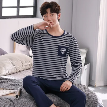 

Men's pajamas long sleeve pure cotton men's spring and autumn winter youth leisure cotton household suit