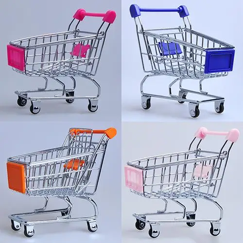 

1Pcs Supermarket Hand Trolley Mini Shopping Cart Desktop Decoration Storage Toy Gift Shopping Cart Storage Cartoon Toy For Kids