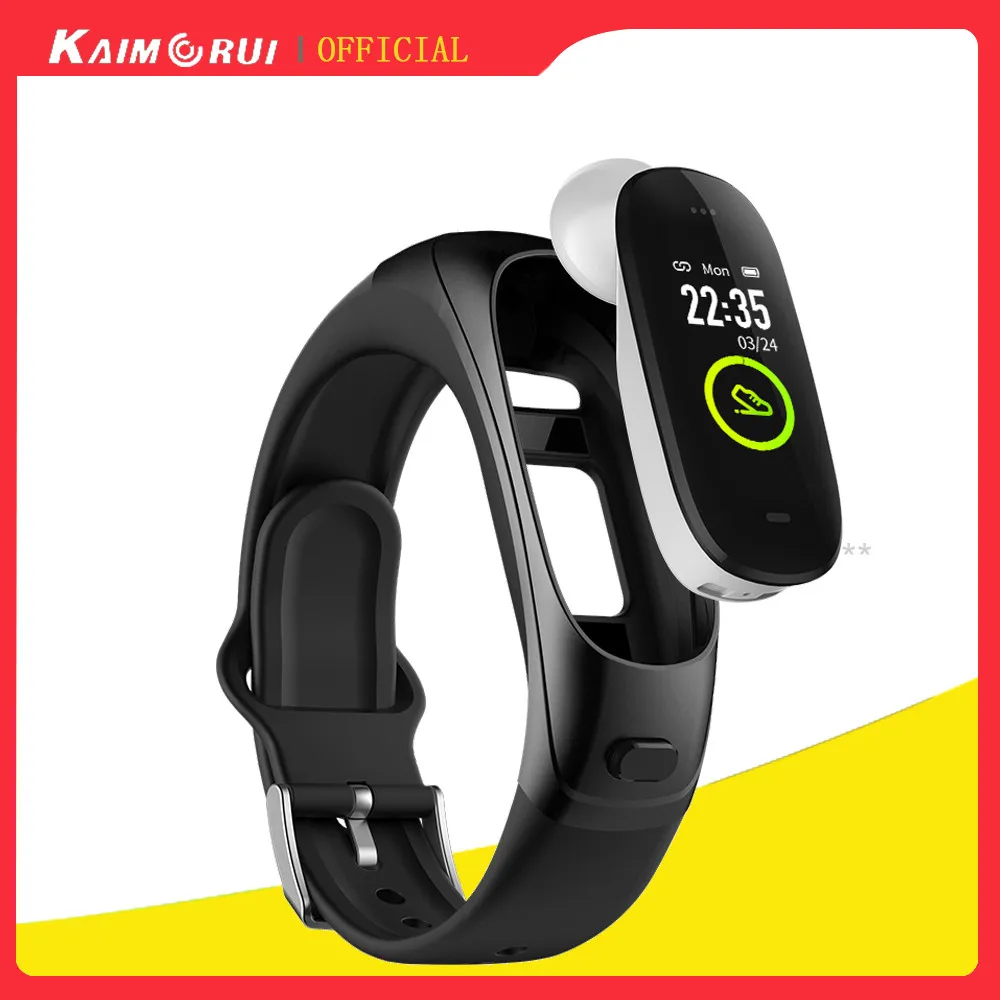 Спортивный смарт-браслет Kaimorui с Bluetooth наушники пульсометром многоязычный