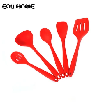 

5Piece/Set Red Non - Stick Silicone Durable Cooking Tools Accessories Silicone Heat Resistant Kitchen Utensils Spatula Spoon