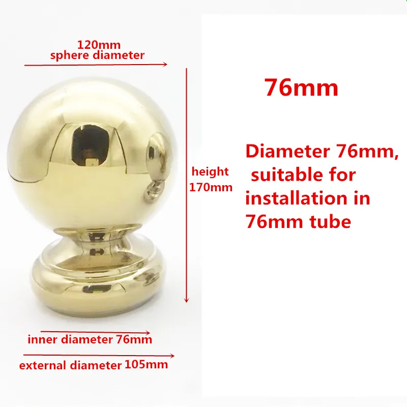golden76mm 304 шарик из нержавеющей стали, шар сиденья, сварной полый шар, подходит для лестничных поручней, наружное украшение забора - Цвет: golden76mm