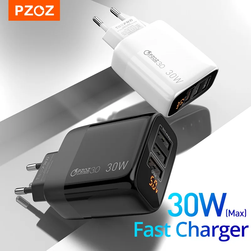 PZOZ USB зарядное устройство 30 Вт Быстрая зарядка usb c PD 18 Quick Charge LED дисплей для iphone 12 pro