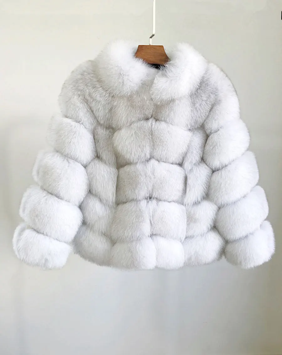 Модное женское пальто с натуральным мехом, пальто из натурального Лисьего меха, Женское зимнее пальто с воротником-стойкой и длинными рукавами