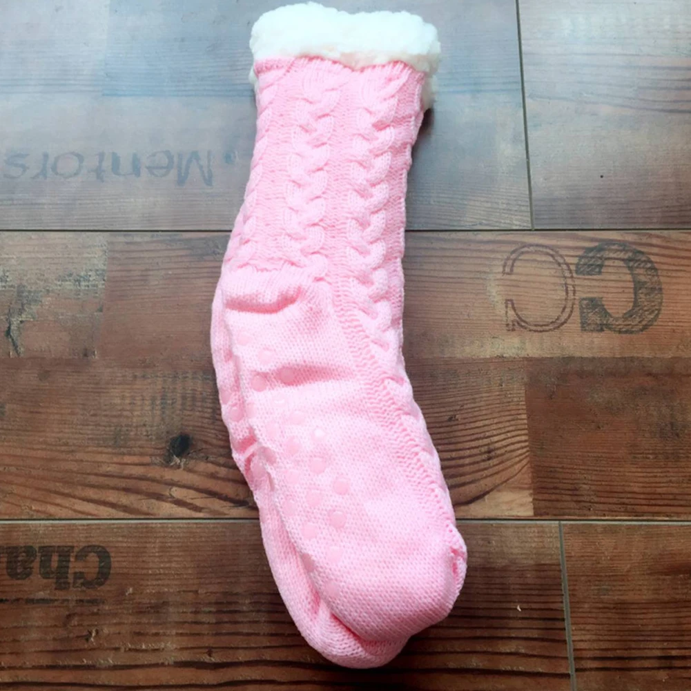 Утолщенные зимние теплые пушистые постельные мягкие уютные женские носки с подкладкой из искусственного флиса, Нескользящие домашние носки для взрослых одного размера