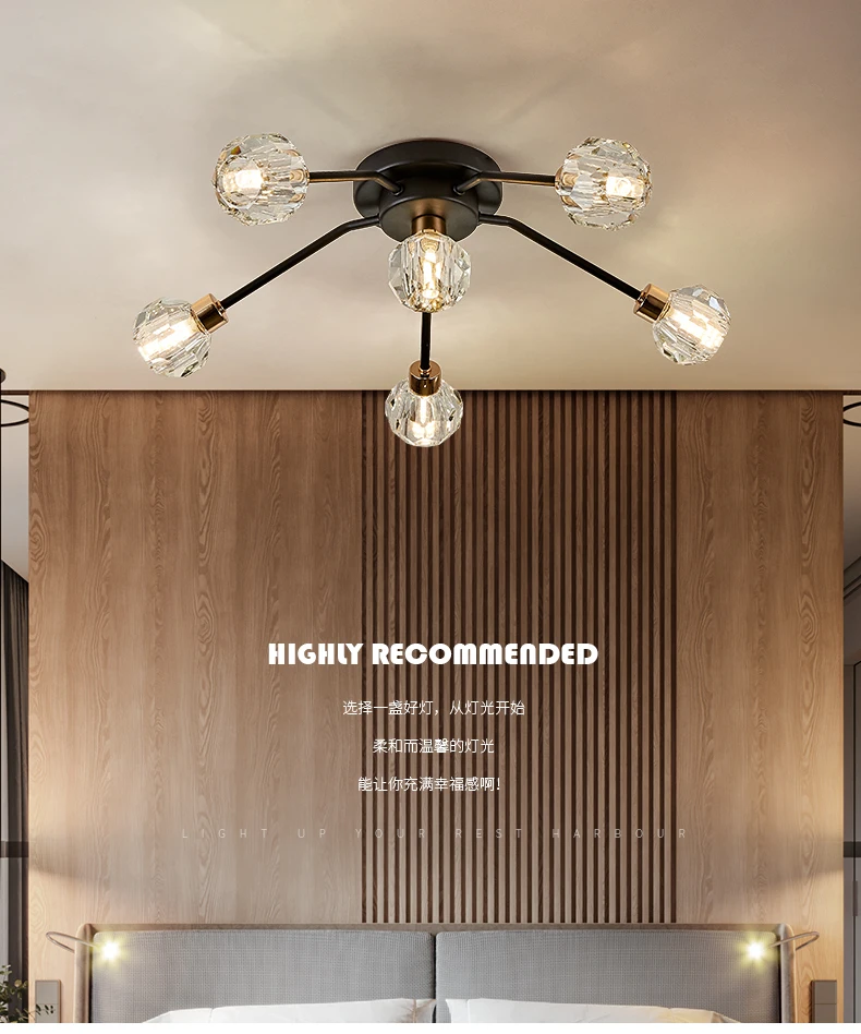 Nordic bedroom led ceiling lamp postmodern minimalist light luxury crystal lamp restaurant creative personality art lamp