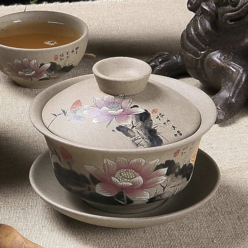 Tea Cup Chinese Kung Fu Teapot Pottery Clay Tea Cup Classical Gaiwan Traditional Handmade Tea Set Cup