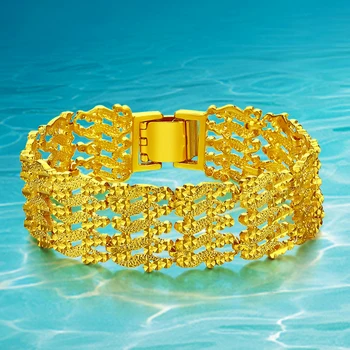 

Real Plating 24K Gold Bracelet Wide 20MM Hollow Big Chain Link Bracelet Fashion Jewelry Gift For Charm Men.long 18cm