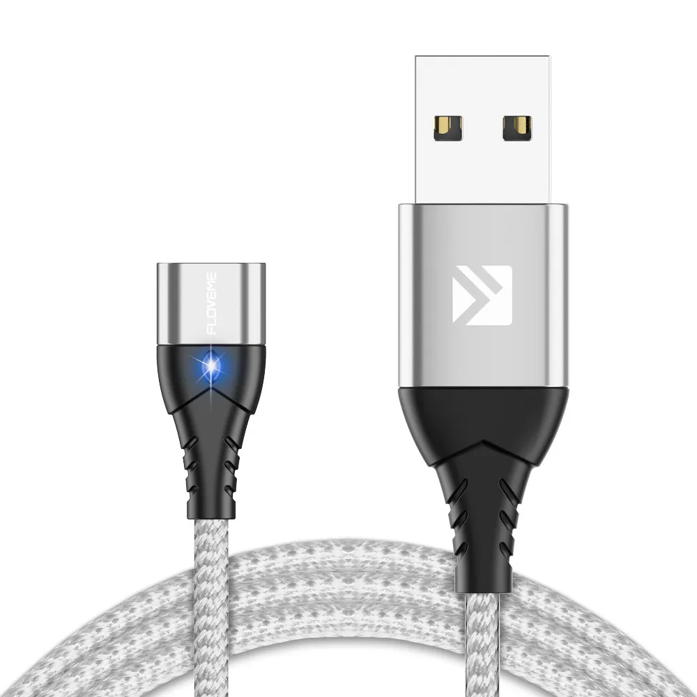 FLOVEME 3 в 1 Магнитный кабель Micro usb type C для iPhone кабель освещения 1 м 3A провод для быстрого заряда Магнитный кабель для зарядки телефона - Цвет: Silver Cable Only