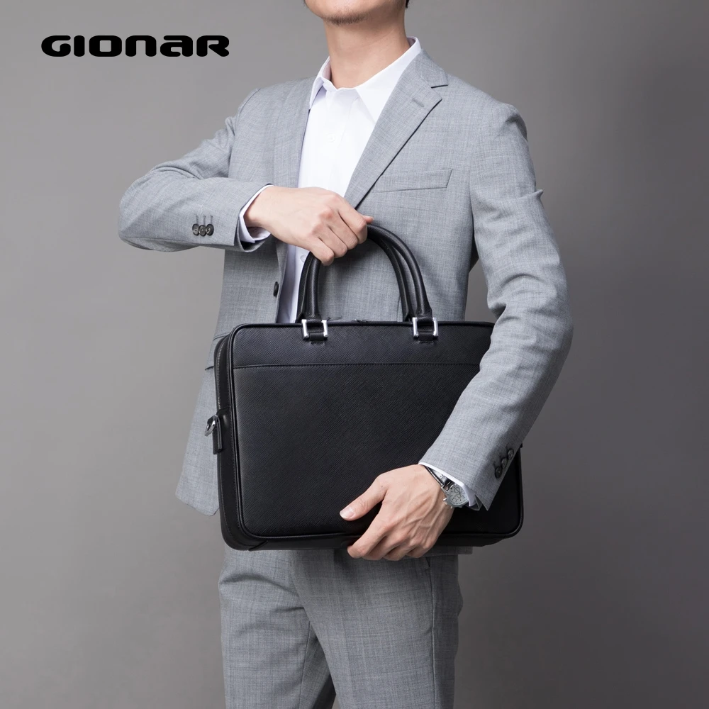 GIONAR Mens Brief Case Messenger Bag Slim Real Leather 15 Inch Laptop Business Briefcase Tablet Black Brown Grey Blue | Багаж и сумки
