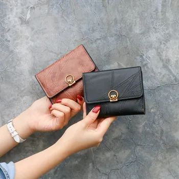 

Buckle Card Holder Soft Leather New Style Korean-style Wallet Women's Short European And American-Style INS Retro Minimalist