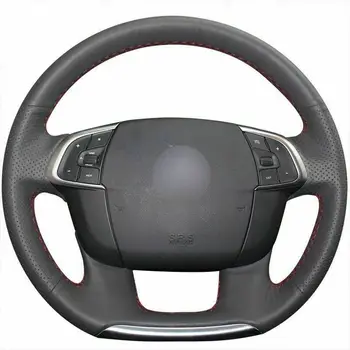 

For Citroen C4 C4L 2011-15 Top Leather Steering Wheel Hand-stitch on Wrap Cover