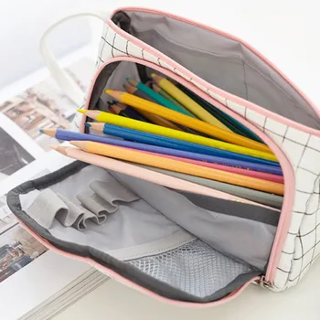 

Plaid Pencil Case Multifunction Portable Large Capacity Simple Storage Bag NC99