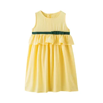 

2020 Summer Girls Sleeveless Dresses Sweet Bow Ruffle Baby Girls Dress Princess Kids Clothes Green Yellow Size 6 8 10 12 14 16