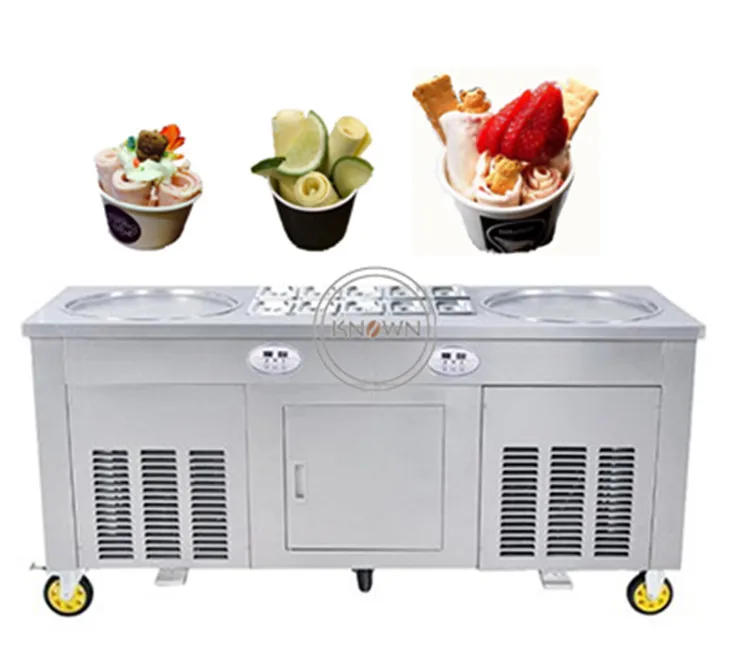 Multifunction Commercial double pan fried ice cream machine fast freeze