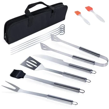 

BBQ Grill Accessories 9 PCS Barbecue Tool Sets with Carry Case 2 Basting Brush Stainless Steel Barbecue Grilling Utensils for Ca