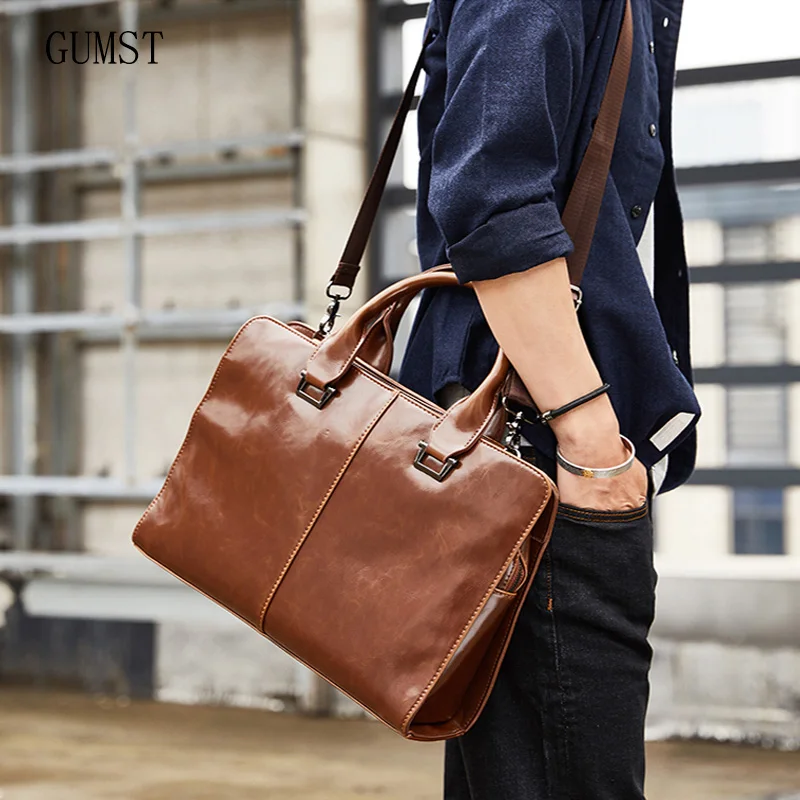 Business Men Shoulder Bags Large Capacity Black Laptop Handbag Pu Leather Man Briefcase Work Bag,Black