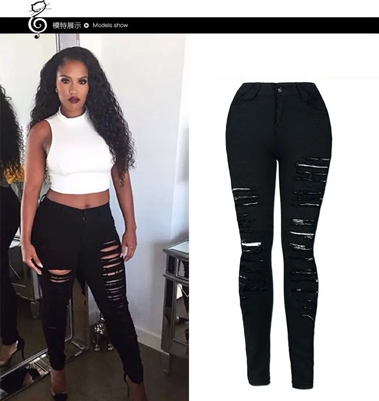 Youaxon Women`s Distressed Curvy White Mid High Waist Stretch Denim Pants Ripped Skinny Jeans For Woman Jean-85
