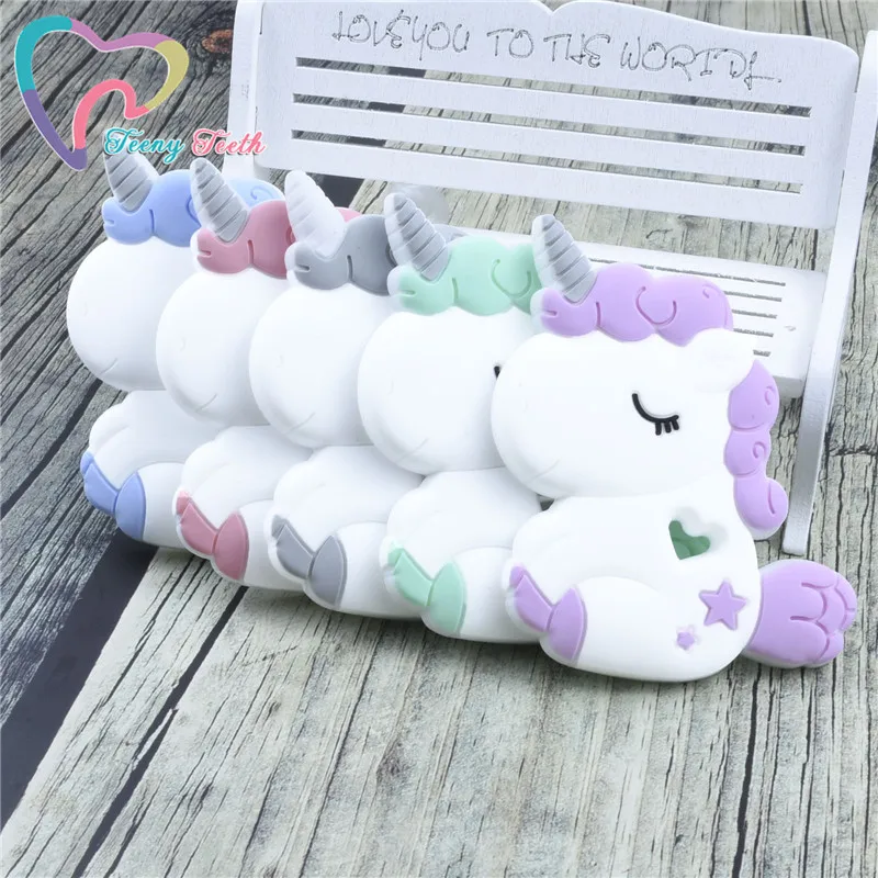 

5PCS Animal Silicone Cute Unicorn Teether Chewable BPA Free Baby Teething Jewelry Pendant DIY Infant Pacifier Chain Shower Gifts