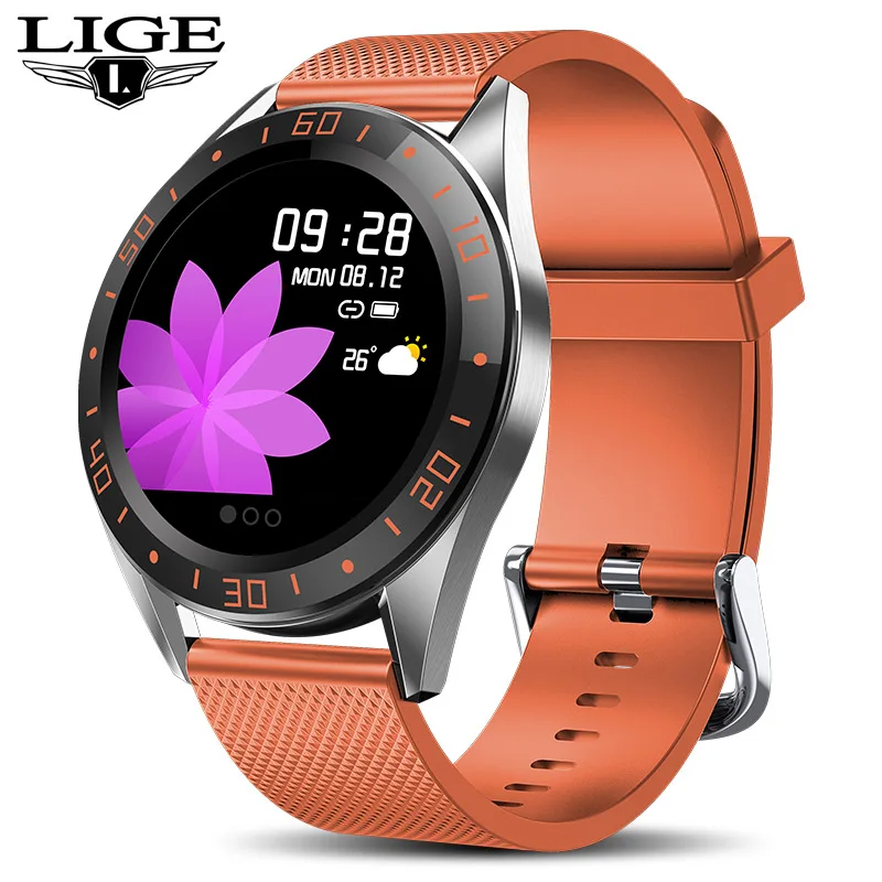 LIGE новые модные синие спортивные водонепроницаемые Смарт-часы для мужчин и женщин, функция кровяного давления, фитнес-трекер, смарт-браслет - Цвет: Orange