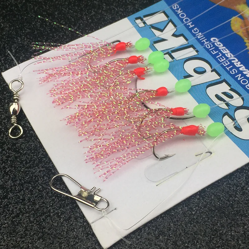 5 Packs/lot String Fishhook Sabiki Fishing Hook Bionic Fish Skin Lure with  Luminous Beads Fishing Swivel