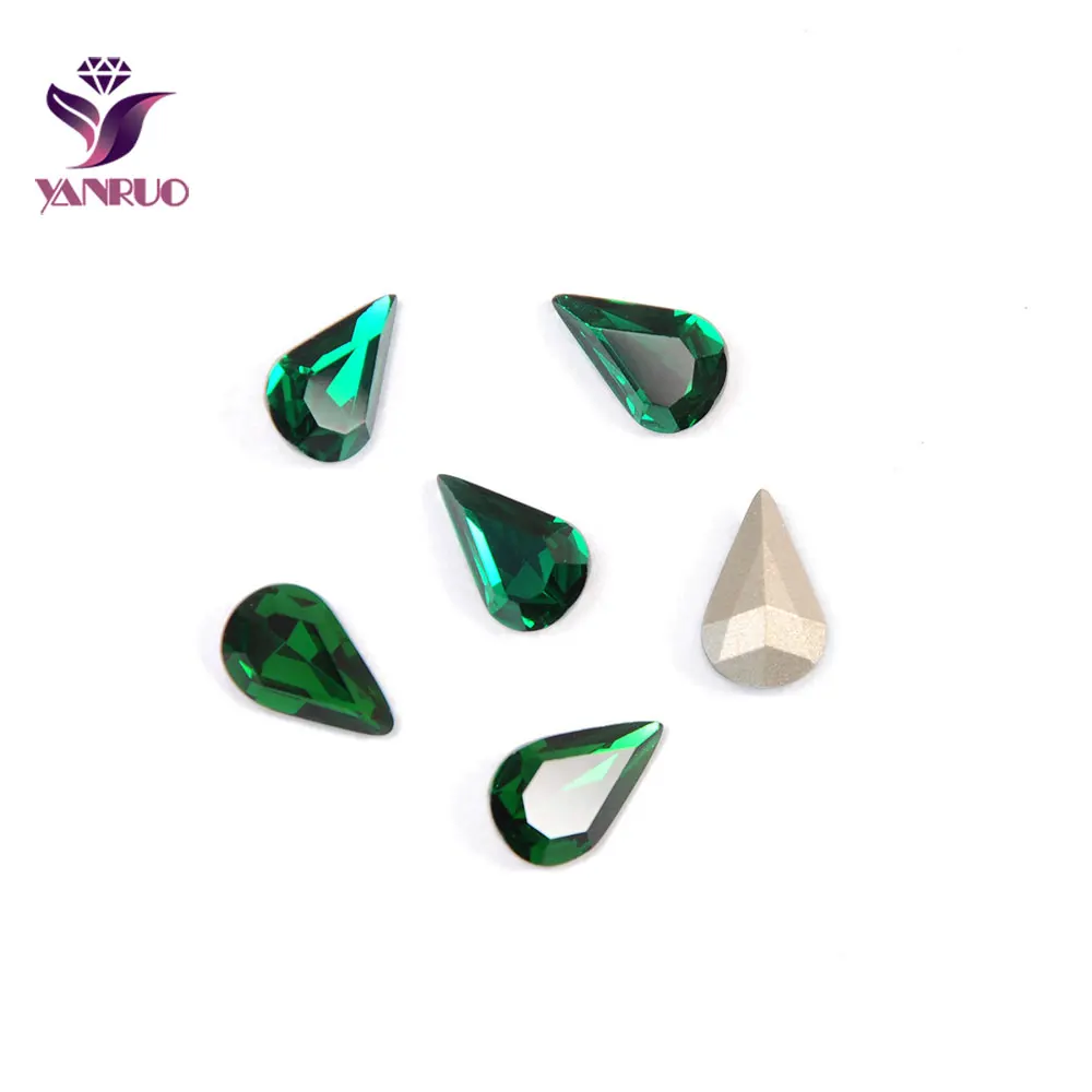 YANRUO, 4300, изумрудные Стразы в форме капли груши для рукоделия, украшения, коготь, основа для пришивания одежды, все для рукоделия - Цвет: Emerald
