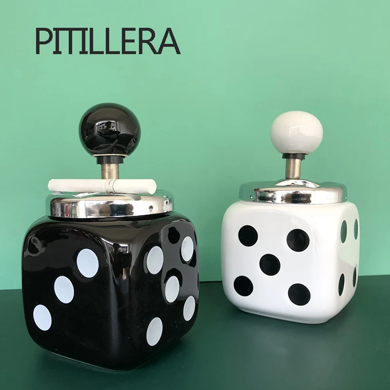 Пепельница PITILLERA, игральная кость, с крышкой, керамическая банка для бара, покрытая наружной сигарой, бильярдный зал, кафе, Декор, можно повернуть