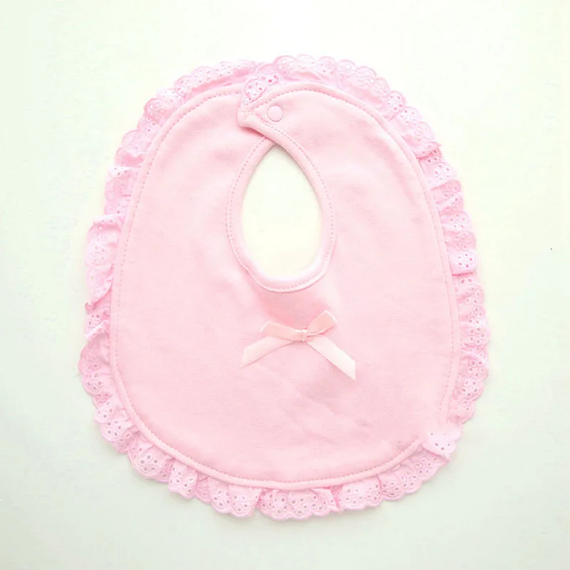 round pink bibs Новинка; хлопковый кружевной Детский Слюнявчик с бантом; детские слюнявчики; розовый и белый цвет; симпатичный нагрудник для маленьких девочек; Слюнявчики для малышей - Цвет: round pink bibs
