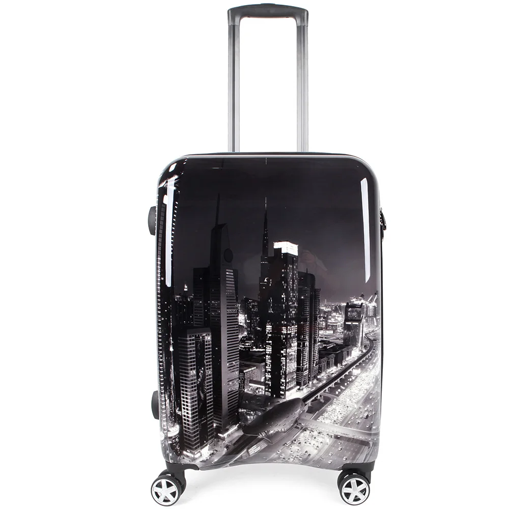 NEWCOM Luggage 24 Inch Suitcase with Spinner Wheels Lightweight Photo Printed Skyscrapers City Night View Black ABS+PC | Багаж и сумки